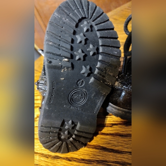 Toddler Size 4 Wonder Nation Black Sparkle Zip Lace-up Hiking Walking Boots - Picture 6 of 8